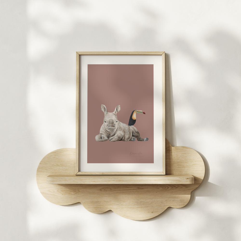 Poster Kinderkamer | Neushoorn & Toekan - Afbeelding 2