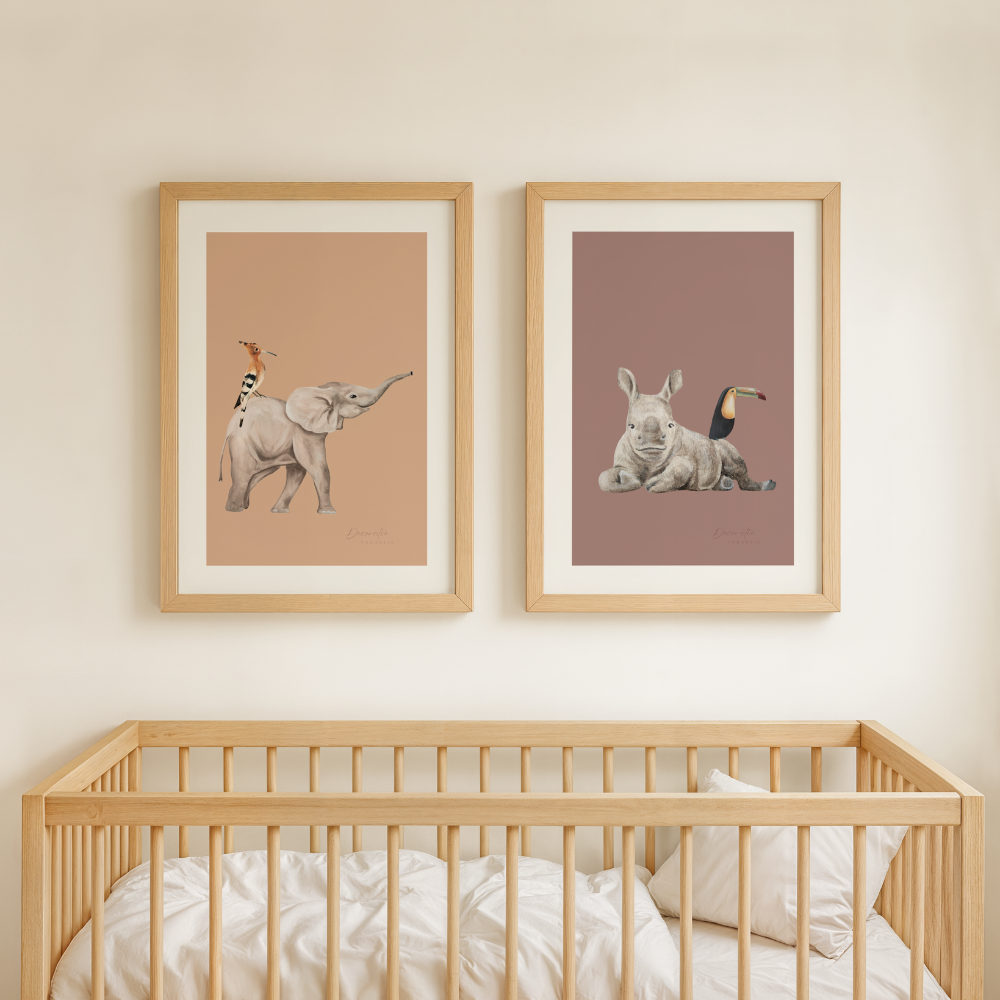 Poster Kinderkamer | Neushoorn & Toekan - Afbeelding 3